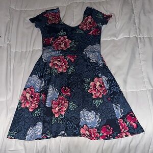 Planet Gold Navy and Pink Floral Mini Dress
